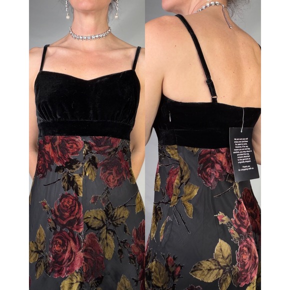 Newport News Velvet Burnout Floral Maxi Slip Dress Rose Print Gown Vintage Y2K S - Picture 15 of 16